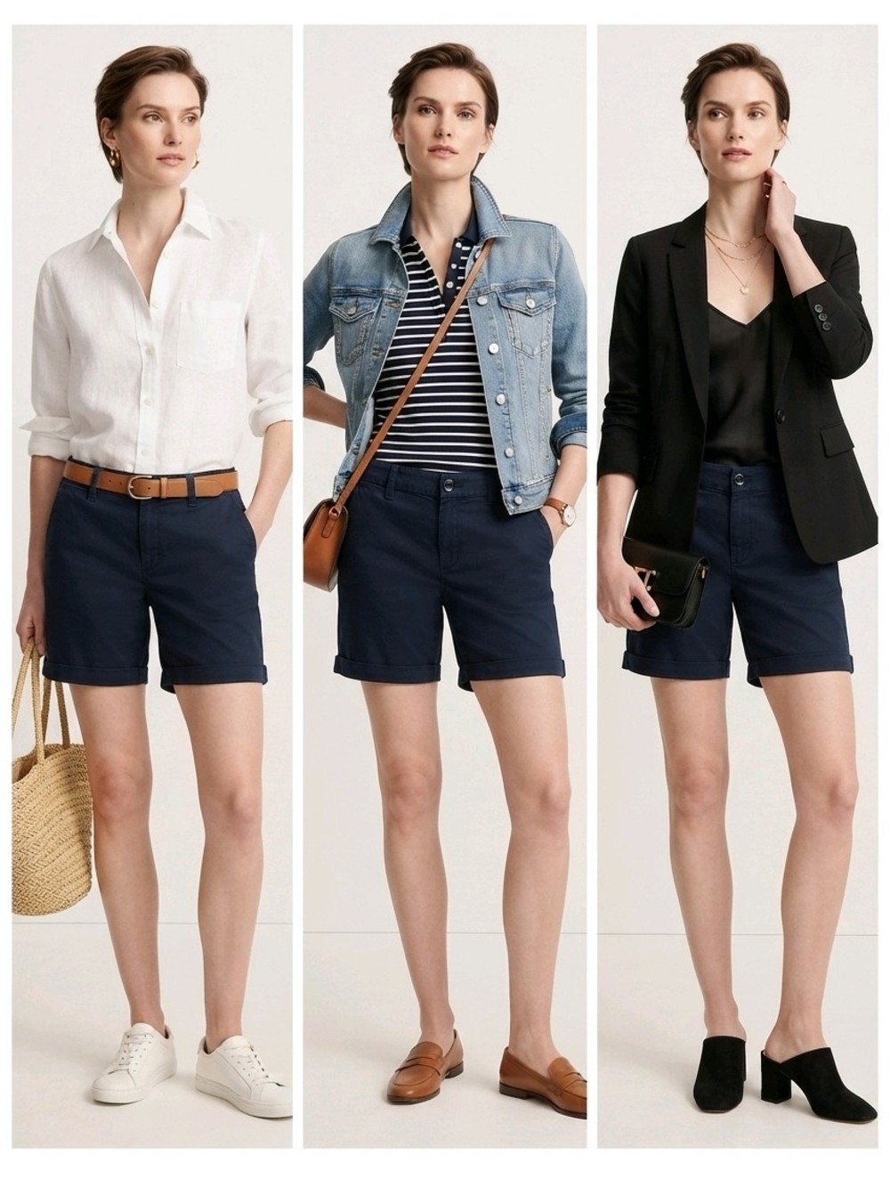 NWT KHAKIS by GAP Navy Boyfriend Roll-Up Chino Shorts - Women Sz 0